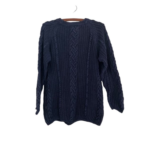 Vintage Hunters Run Navy Blue Ramie Cable Knit Fisherman Sweater Womens Size S - Picture 2 of 4